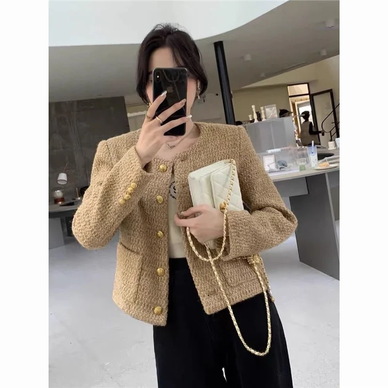 سترة صوفية أنيقة للنساء بتصميم قلب حلو وأكمام صغيرة على الطراز الفرنسي، ملابس خارجية عصرية للتنقل اليومي، إنتاج صيني