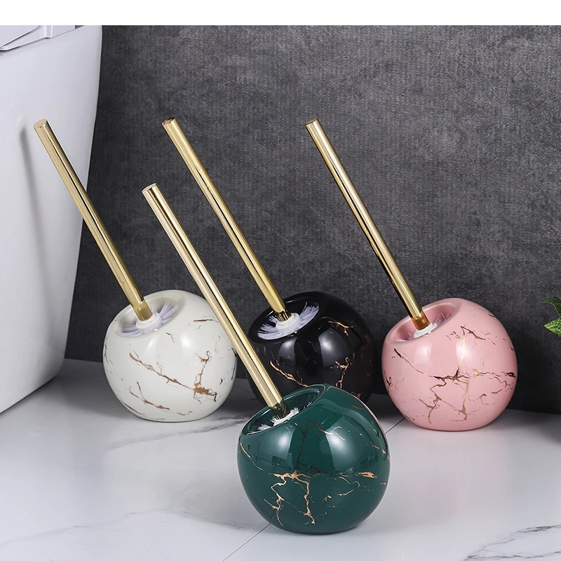 

Imitation Marble Ceramic Base Toilet Brush and Holder Bathroom Cleaning Supplies Soft Accessories