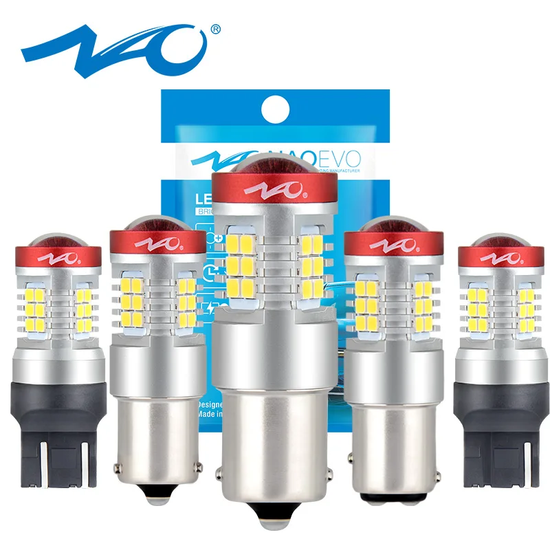 NAO P21W LED 1156 PY21W BA15S T20 W21/5W W5W T10 7443 For LADA DRL P21/5W 1300LM Car Lights Bulb 7440 BAY15D W21W 1157 Red White