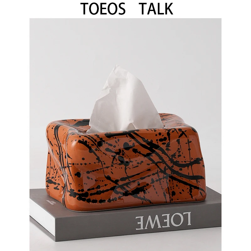  Ceramic Tissue Box Creative Calligraphy Design Living Room Minimalist Style Drawstring Paper Holder Home Decor