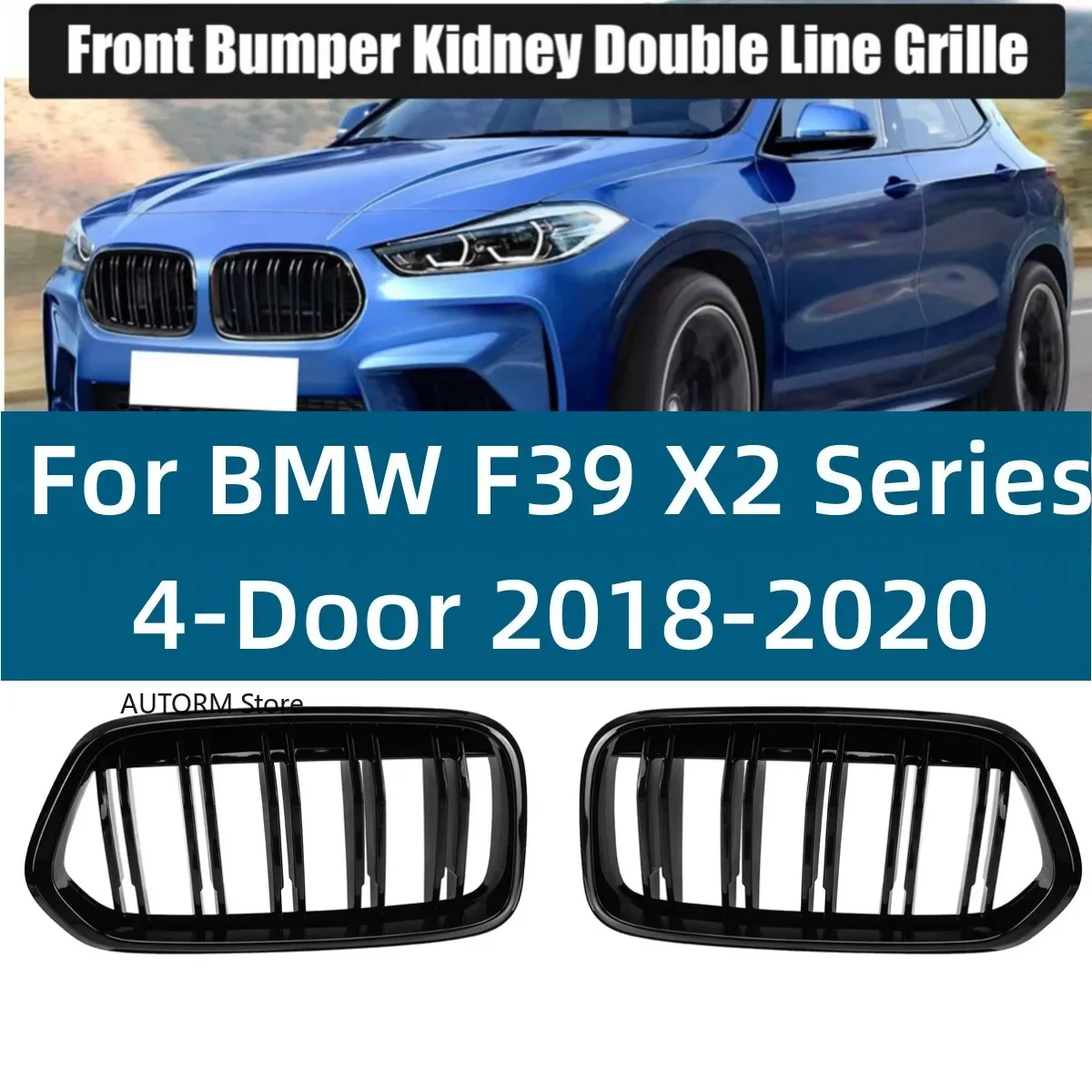

2018-2020 глянцевый черный передний бампер, радиатор с двойной линией, гоночные решетки для BMW F39 X2 серии M35i xDrive20d xDrive28i 18-20