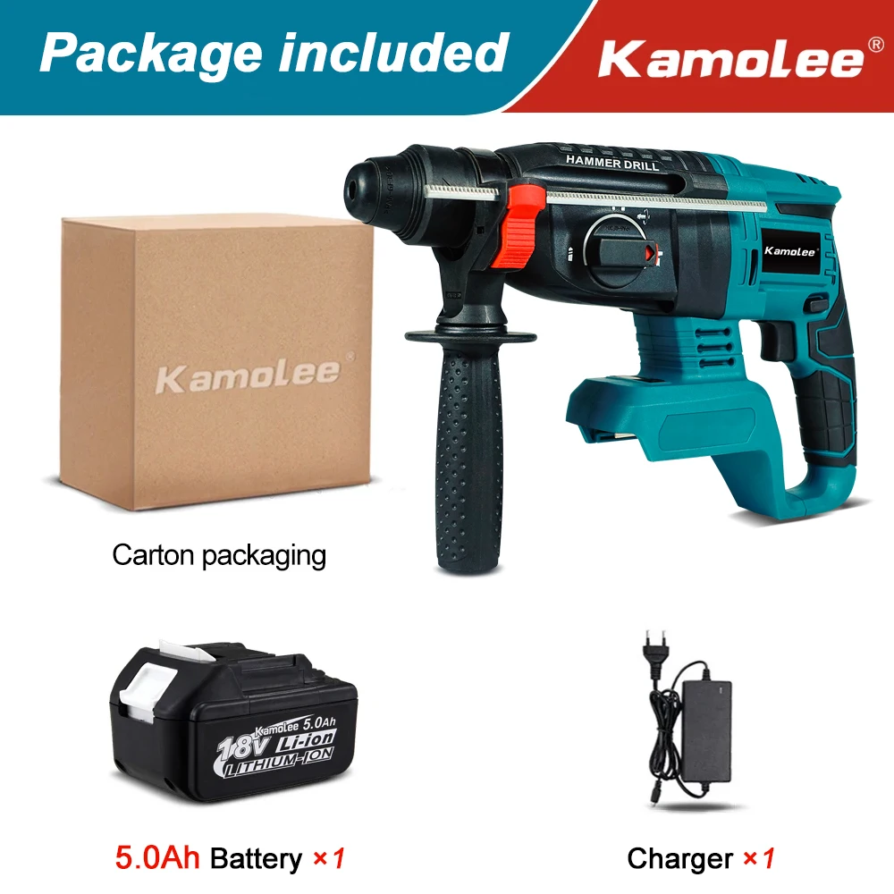 Kamolee 2000W 10600IPM Brushless Cordless Rotary Hammer Drill Rechargeable Electric Hammer Impact Drill image 3