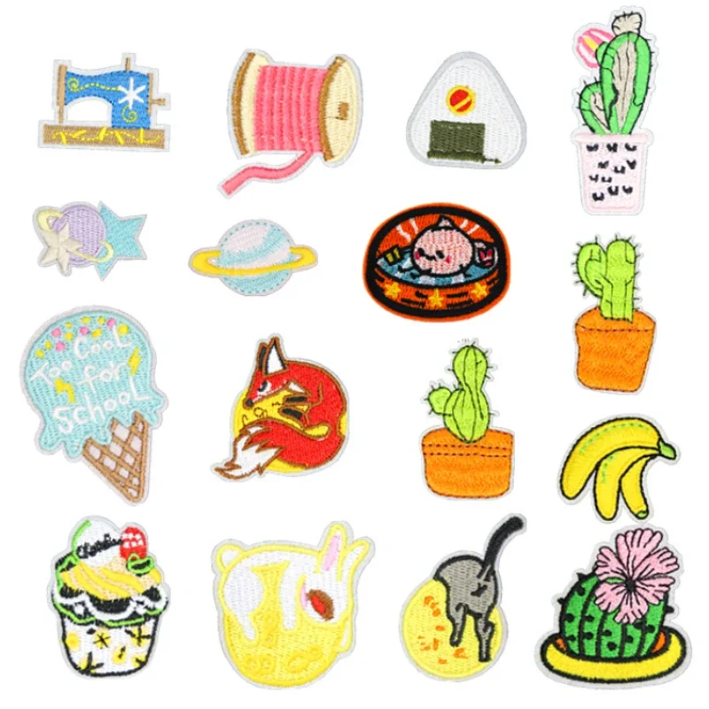 50pcs/Lot Luxury Fun Embroidery Patch Sewing Machine Rice Cactus Ice Cream Banana Rabbit Clothing Decoration Accessory Applique