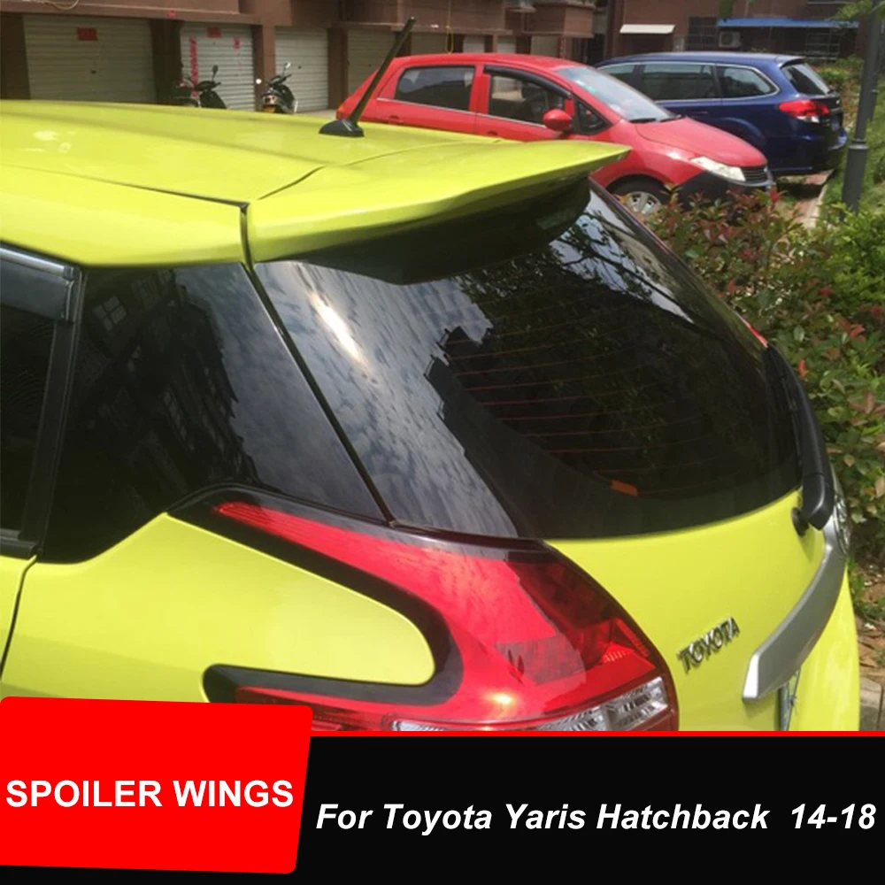 

For Toyota Yaris Hatchback 2014 15 16 17 Rear Roof Trunk Lid Car Spoiler Wings Carbon Black Exterior Tuning Accessories Parts