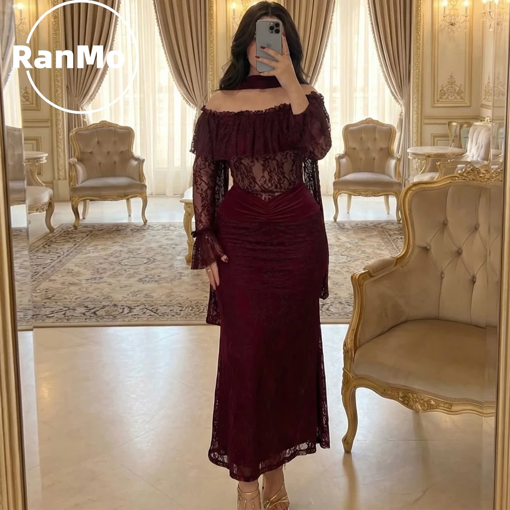 Ranmo Customized Burgundy Lace Off-shoulder Fishtail Long Prom Dress 2026 Luxury Evening Dresses 2026 Elegant Dresses for Woman