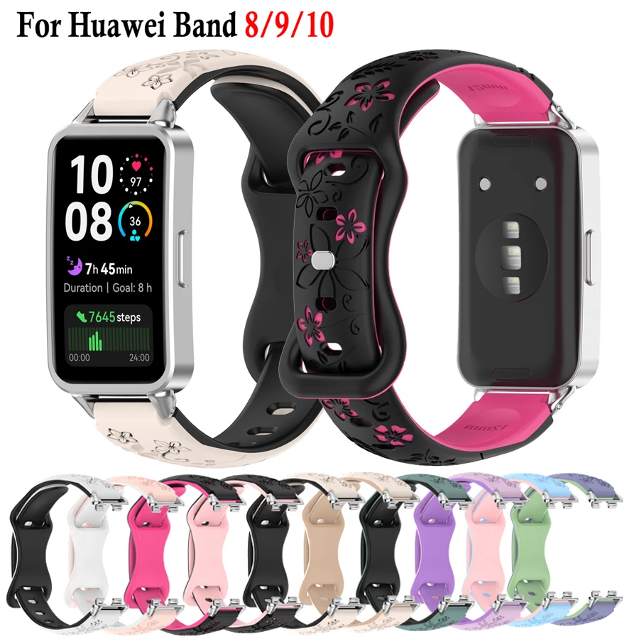 Bracelet fleur gravé en 3D pour Huawei Band 10 9 8 Smartwatch Bracelet de Sport Correa Bracelet pour Huawei Band 8 9 10 Bracelet de remplacement