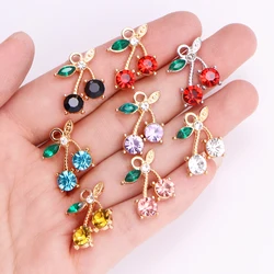 10Pcs Exquisite Fashion Crystal Zircon Cherry Charms Pendant For Women Girls Necklace Bracelets Accessories DIY Jewelry Gifts