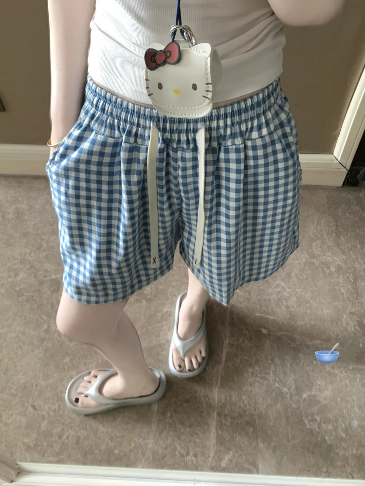 

Summer Women's Loose Home Pants Short And Long Plaid Print Comfortable Breathable Casual Style Can Be Worn for a Walk