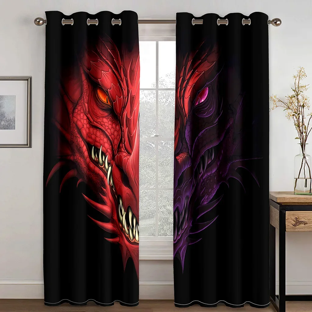 Cheap 3D Print Red Black Dragon Design Two 2 Pieces Free Shipping Thin Curtains for Living Room Bedroom Window Drape Decoration