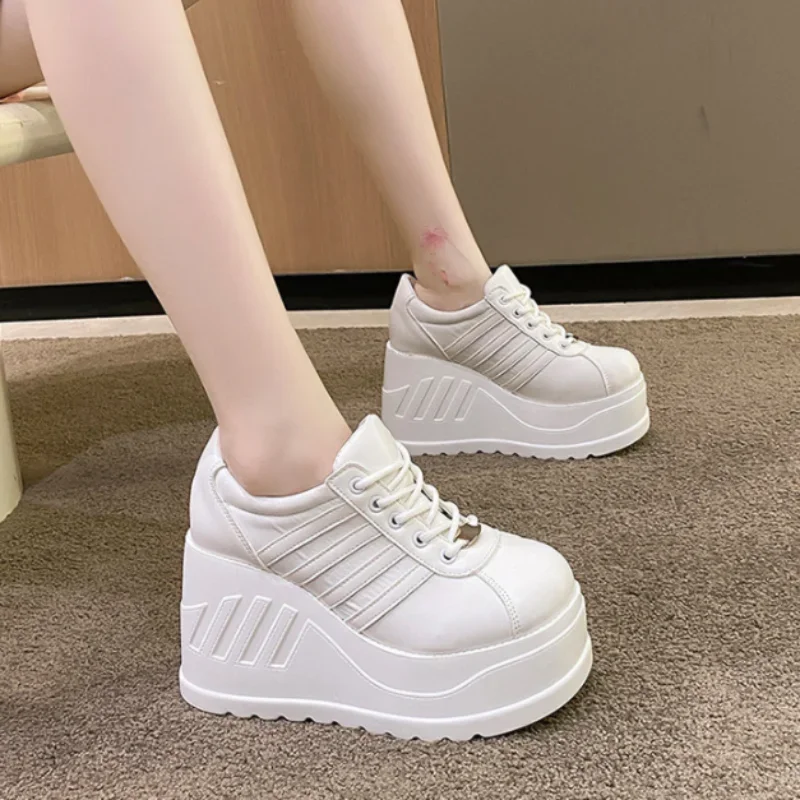 

New Fashion Spring Autumn Sneakers High Heels Wedges Shoes Woman Pumps Fashion Wedge Heel Platform Punk Style Zapatos Mujer