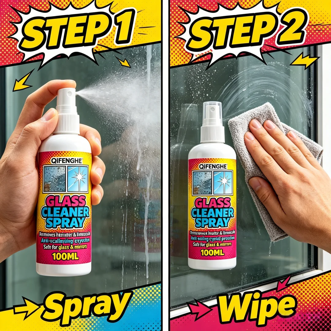 Soap Scum & Hard Water Stain Remover 100ml - Glass Cleaner Spray for Bathroom Mirrors, Shower Doors & Glass Panels