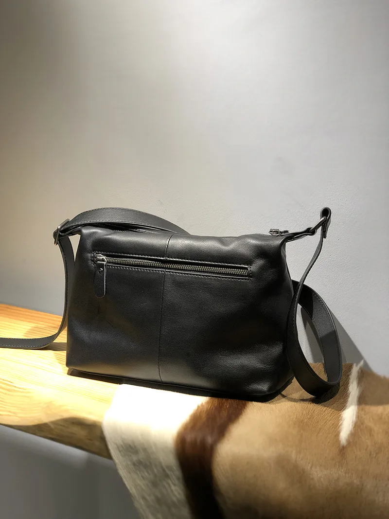 Sac à Bandoulière Vintage en Cuir group pour Homme et Femme, Sacoche Universelle, Large, Noire, Décontractée, pour l'Extérieur