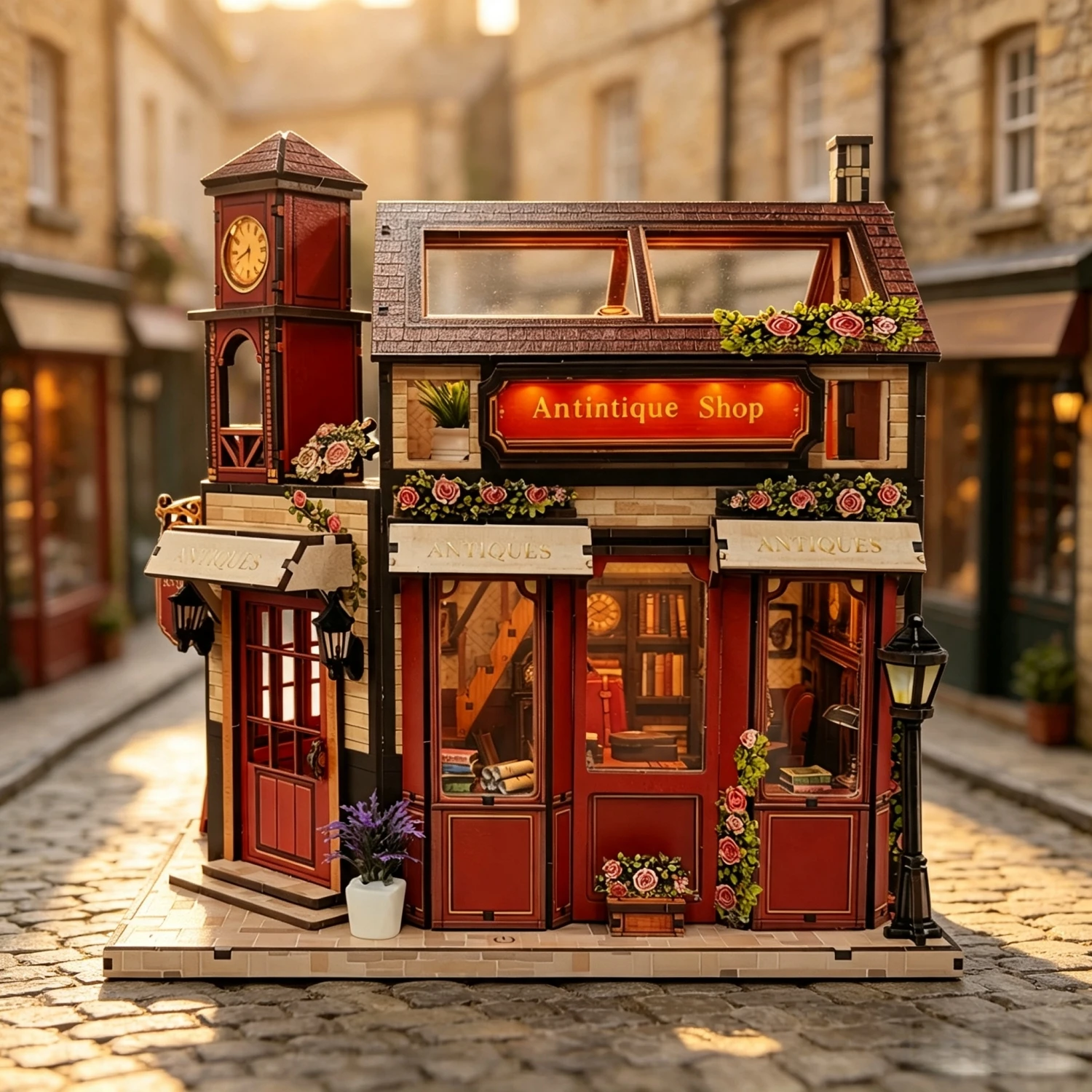 Miniature Terrain Set - DIY Holz-Glockenturm Antikladen Landhaus Miniatur-Puppenhaus 3D-Puzzle
