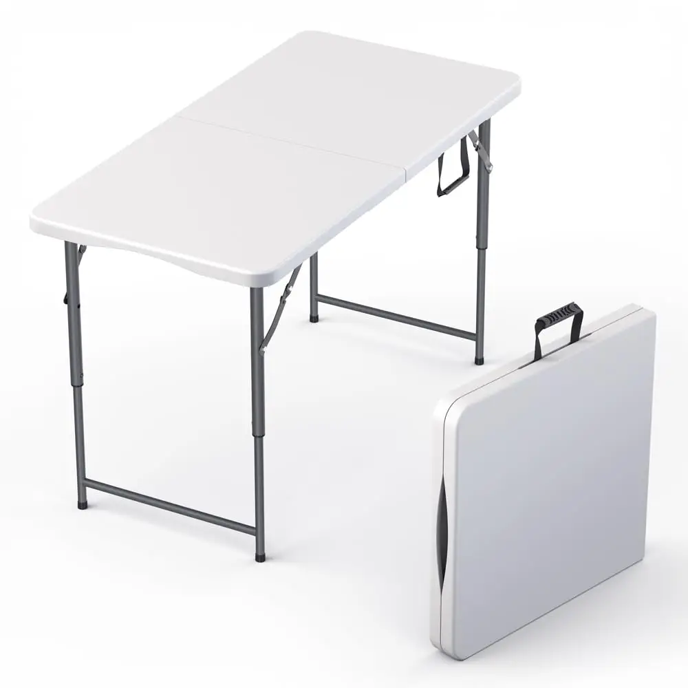 

4 Feet Foldable Table Adjustable Height With Built In Handle, Steel Legs | Heavy Duty Portable | Perfect For Party, Dining,