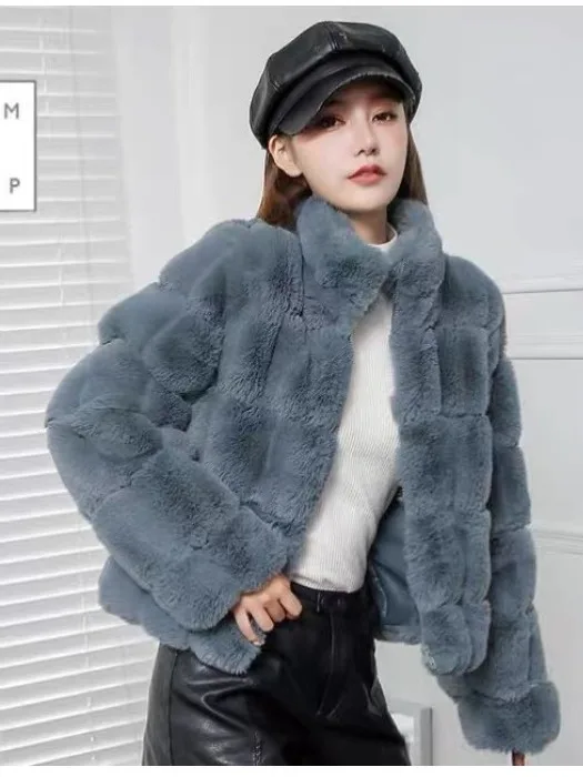 Abrigo coreano Sle Thiened ort Fem, abrigo de piel de visón Artificial, abrigo de invierno cálido acolchado de piel de conejo para mujer