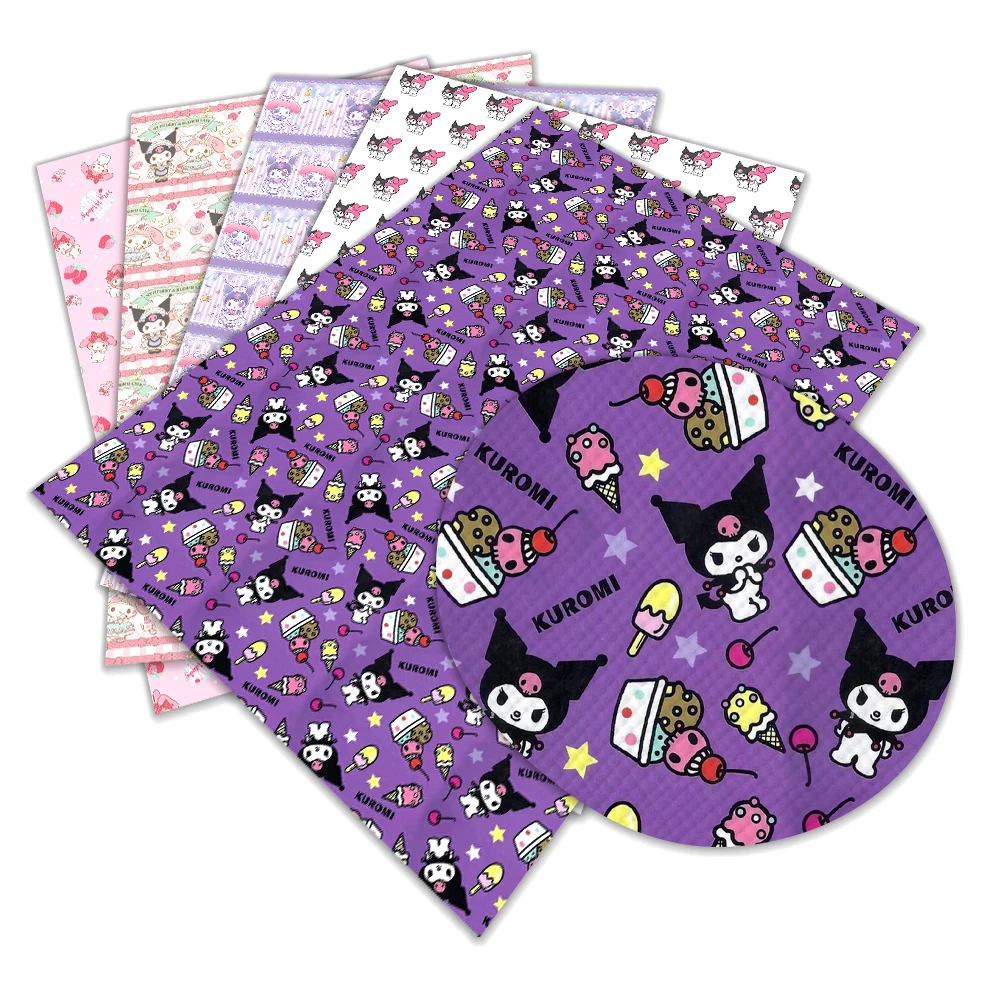 Kuromi Sanrio Melody Cross Pattern Printed Synthetic Leather for Earrings Bags DIY Decoration 30*22cm