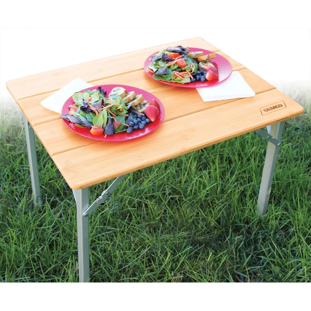 

2023 Camco Folding Bamboo Table, Ideal for Picnicking, Camping, and Tailagtes