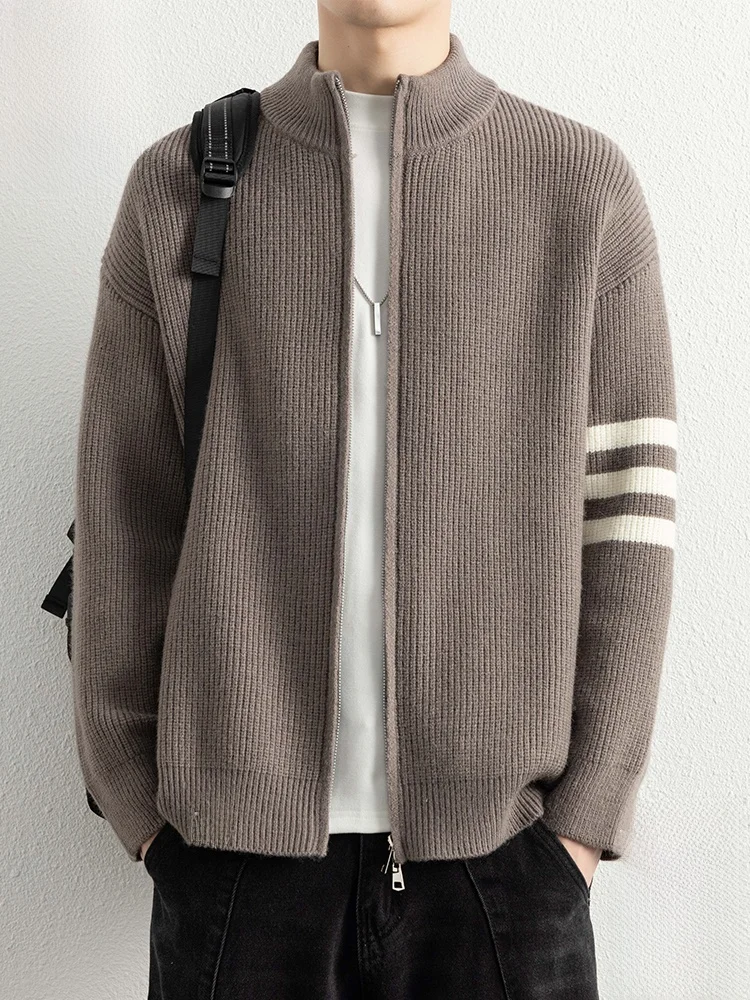 

PaulFrank Casual Loose Knitted Sweater Men's Autumn Stripe Stand Collar Warm Outerwear Comfortable Polyester Fiber Blend