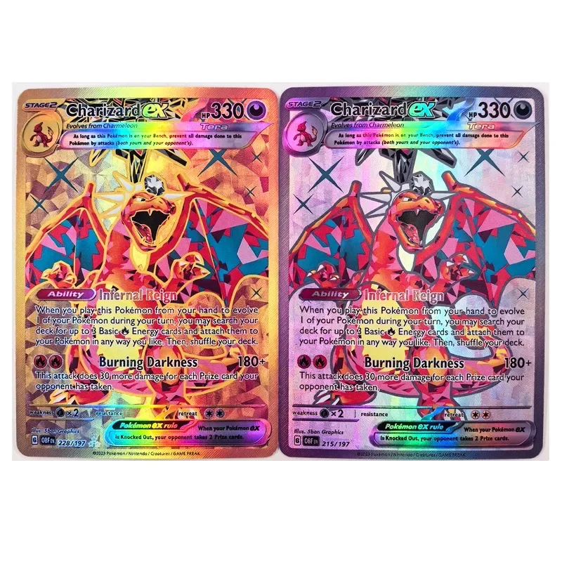 DIY Pokémon PTCG English Charizard Refractive Flash Card 2PCS Anime Peripheral Game Collection Card Holiday Gift