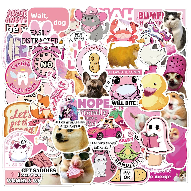 

50PCS Lovely Pink Funny Cartoon Aesthetic Sticker DIY Phone Guitar Luggage Diary Laptop Water Cup Decoration Decals Children Toy