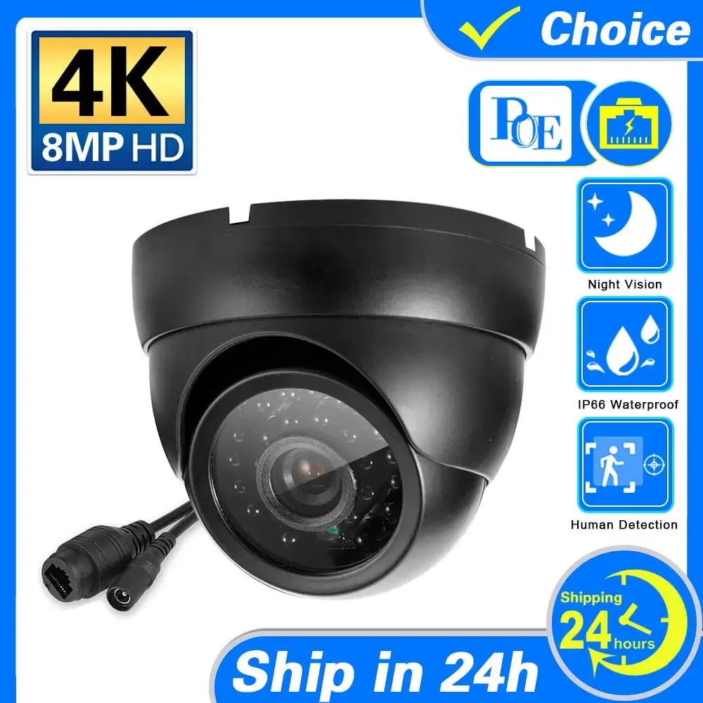 4K 8MP Black POE Camera Human Detection 24 Array Infrared LED 8.0MP Resolution With HD 3.6mm Lens CCTV Home Security IPC Cameras