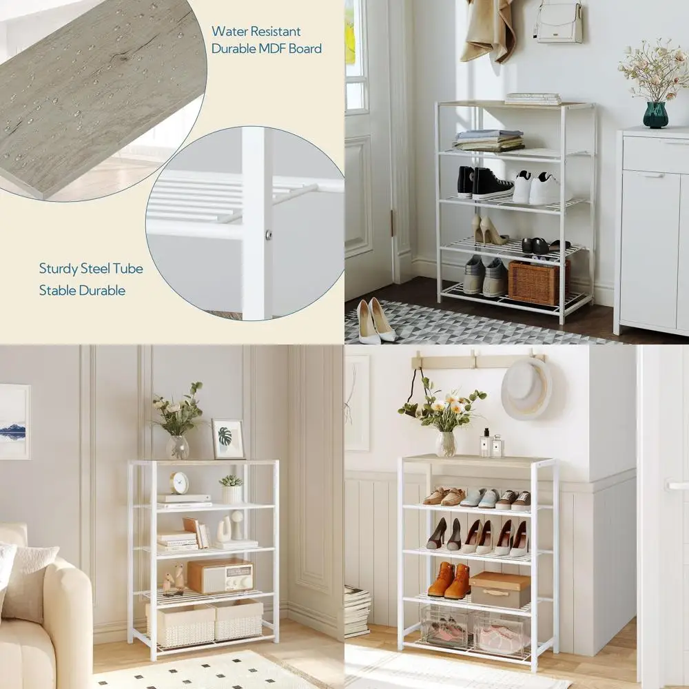 

5-уровневый металлический органайзер для обуви, тонкий дизайн для шкафов и прихожей, белый