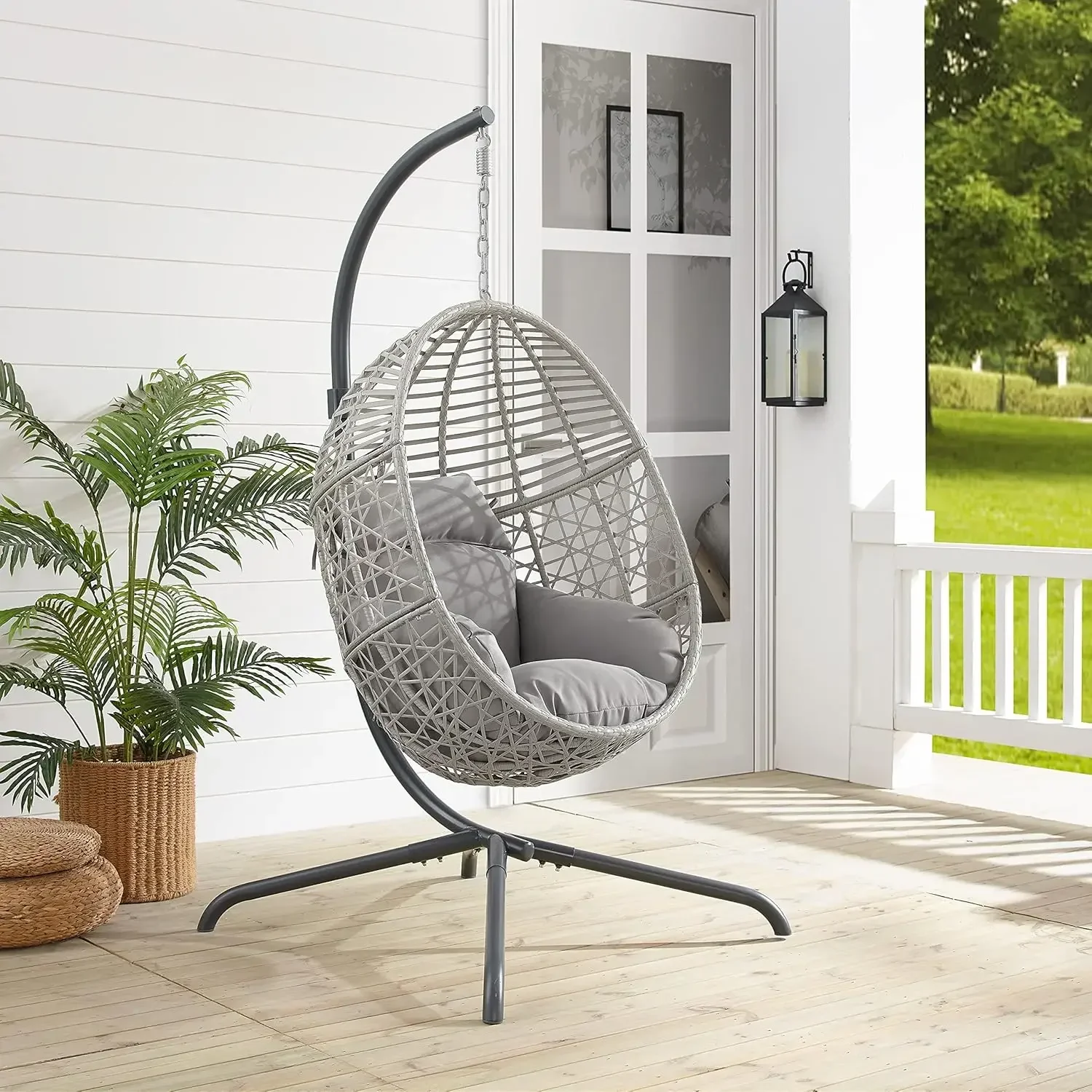 

Crosley Furniture KO70232LG Lorelei Indoor/Outdoor Wicker Hanging Egg Chair with Stand, Gray