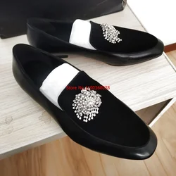 New Arrival Men Rhinestone Loafers Black Leather Shoes Handmade Crystal Tassel Dress Shoes Men Party And Wedding Shoes