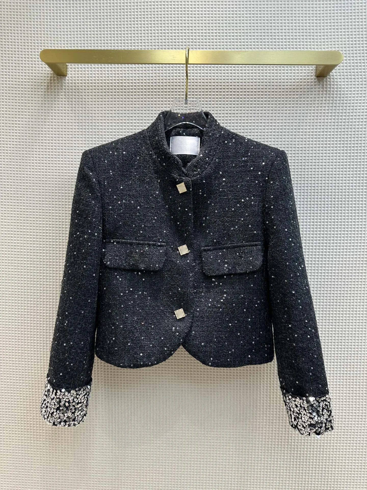 

Women's Clothing stand-up collar shimmering sequin tweed woven coat Autumn Winter New 0118