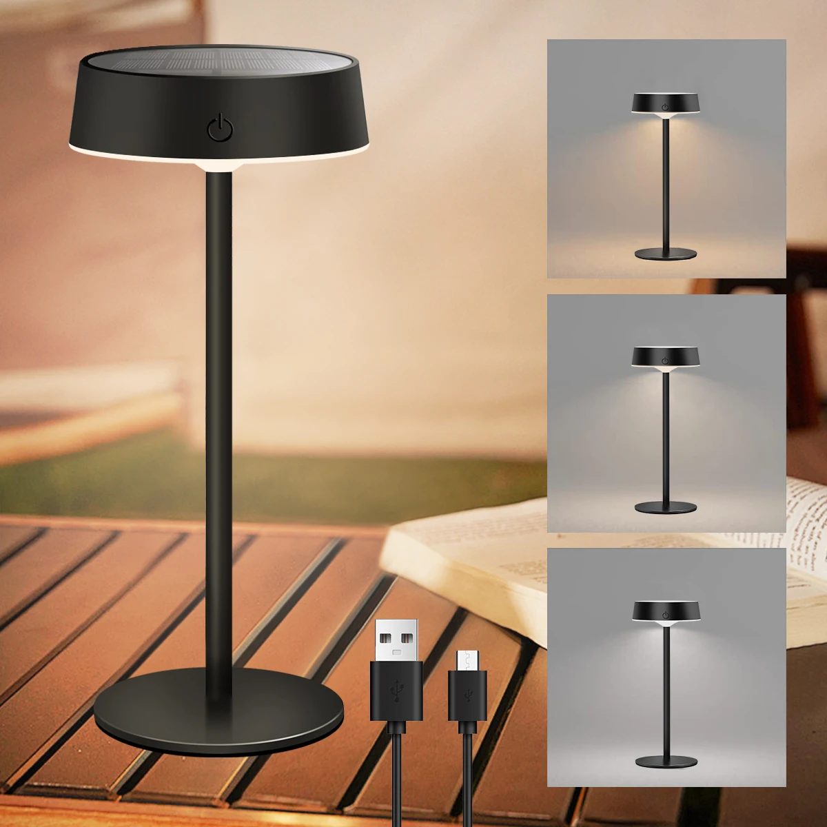 

Outdoor Indoor Solar Table Lamps Waterproof Cordless Desk Lamps Rechargeable Dimmable with 3 Color Temperature Small Touch Lamp
