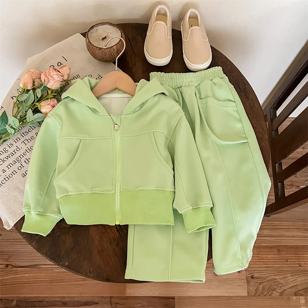 

Baby Girls Casual Tracksuit Spring Autumn Fashion Green Hooded Coats+Loose Pants 2Pcs Kids Hoodies Suit Children Clothes Sets