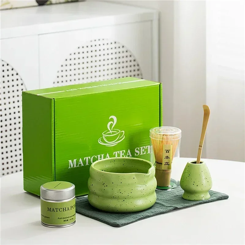 4/5/6/7/8PCS Ceramic Matcha Tea Set Bamboo Brush Ceramic Tea Bowl Composition Chinese Traditional Handmade Matcha Tea Tool