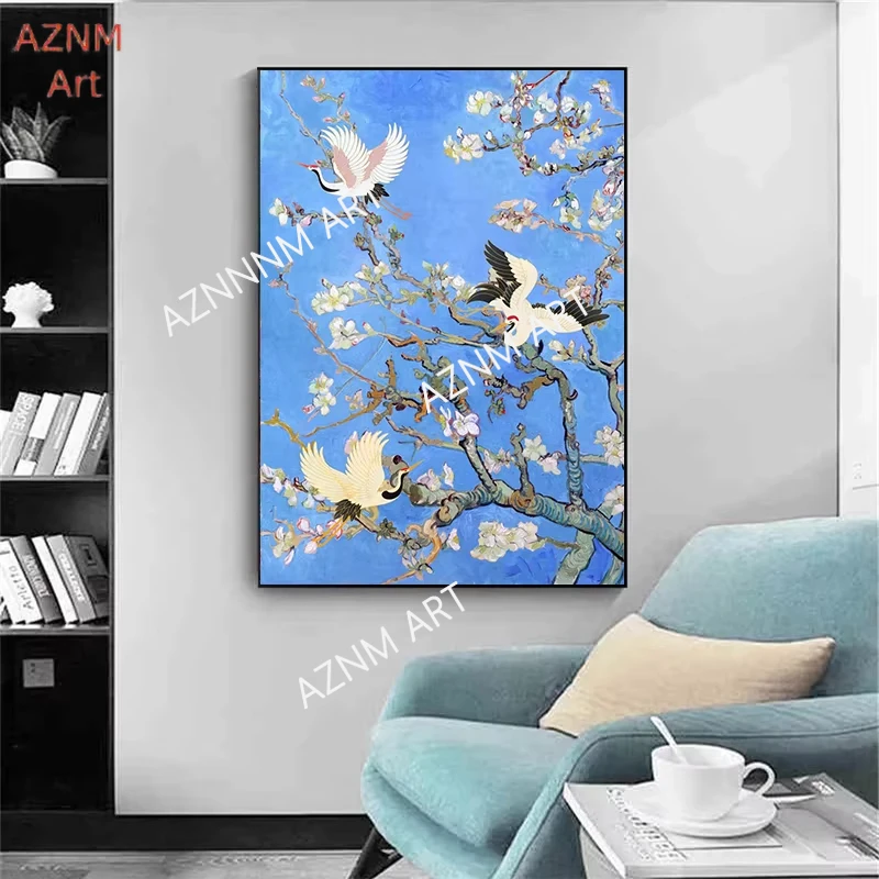 Butterfly Bird on Van Gogh Almond Blossom Canvas Painting Wa