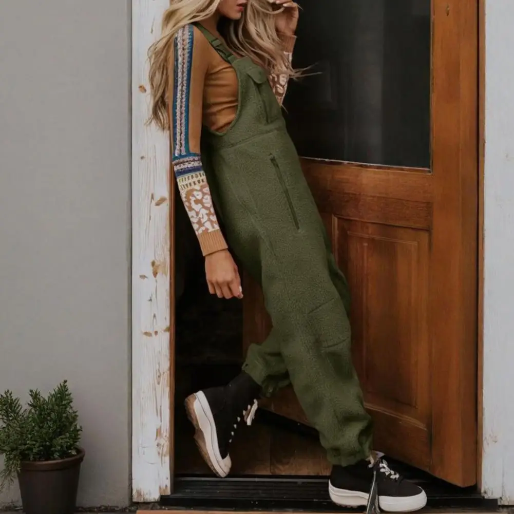 Ropa de trabajo para mujer, mono grueso de felpa sin mangas, pantalones de esquí, tirantes ajustables, espalda cruzada, mono informal Retro