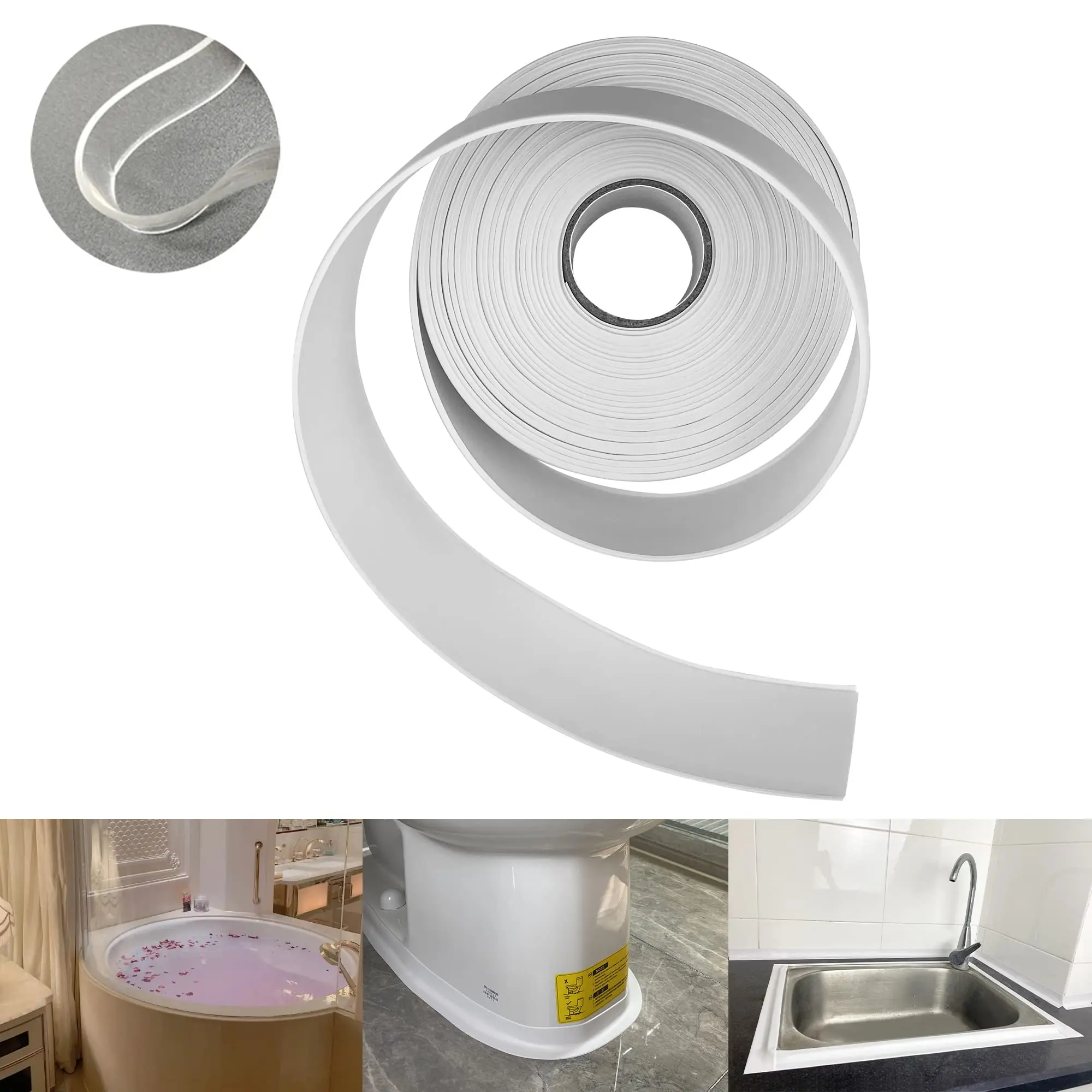 Self Adhesive Bathtub Toilet Edge Caulk Tape Kitchen Countertop Sink Waterproof Oil Mildew Proof Corner Sealant Sealing Strip