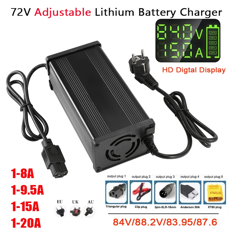 

72V 1-8A 1-9.5A 1-15A 1-20A Adjustable Current Lithium Battery Charger LED High power Electric Bike Battery Fast Charger
