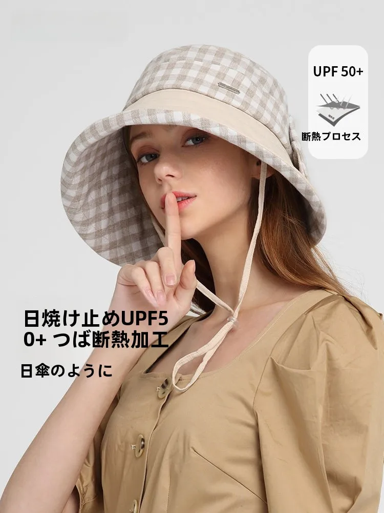 sombrero-de-pesca-de-algodon-para-mujer-plegable-con-ala-ancha-proteccion-uv-estilo-casual-con-parte-superior-redonda-y-diseno-a-cuadros