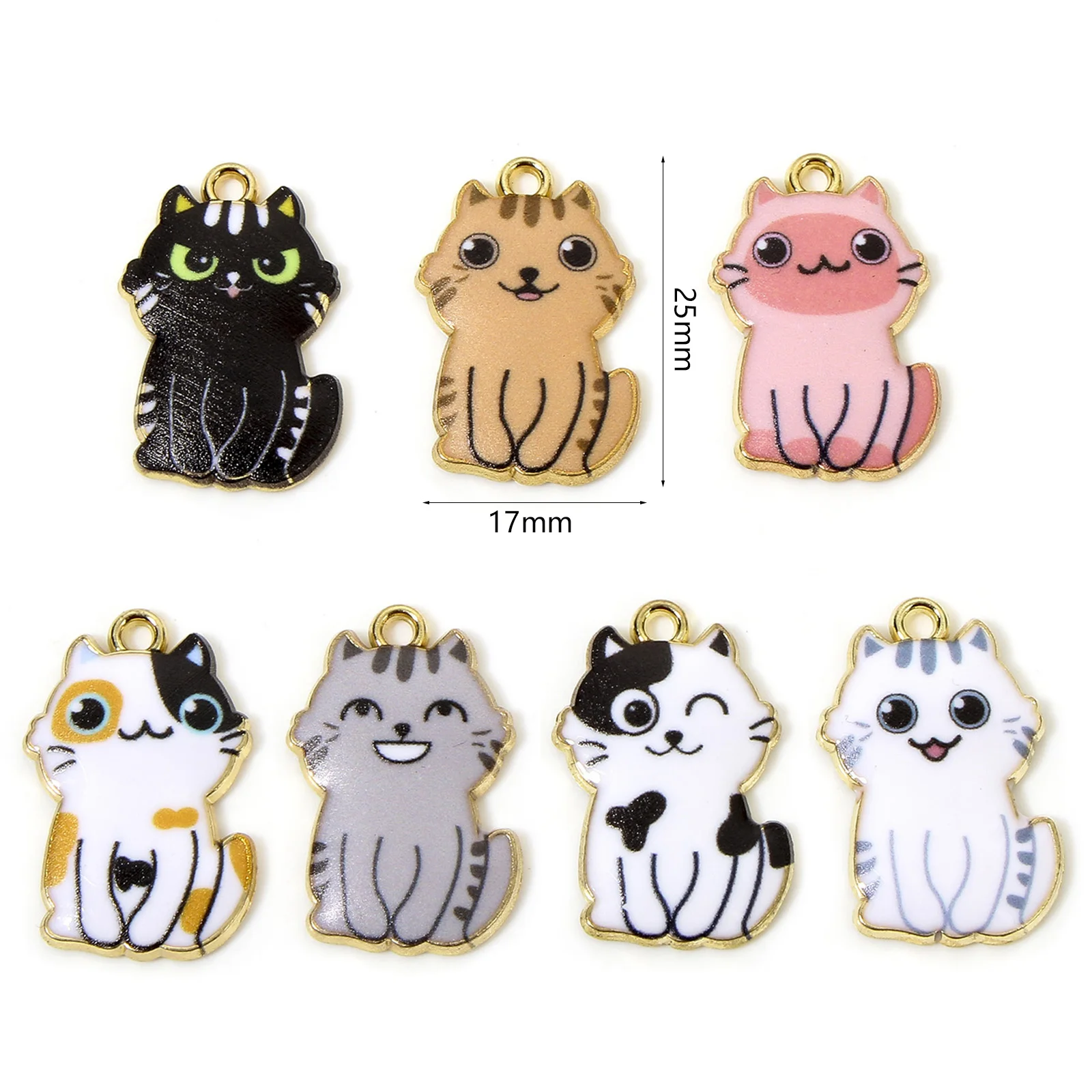 10 PCs Cute Cat Animal Zinc Based Alloy Charms Animal Enamel Pendants For Diy Necklace Jewelry Making Findings 25mm x 17mm