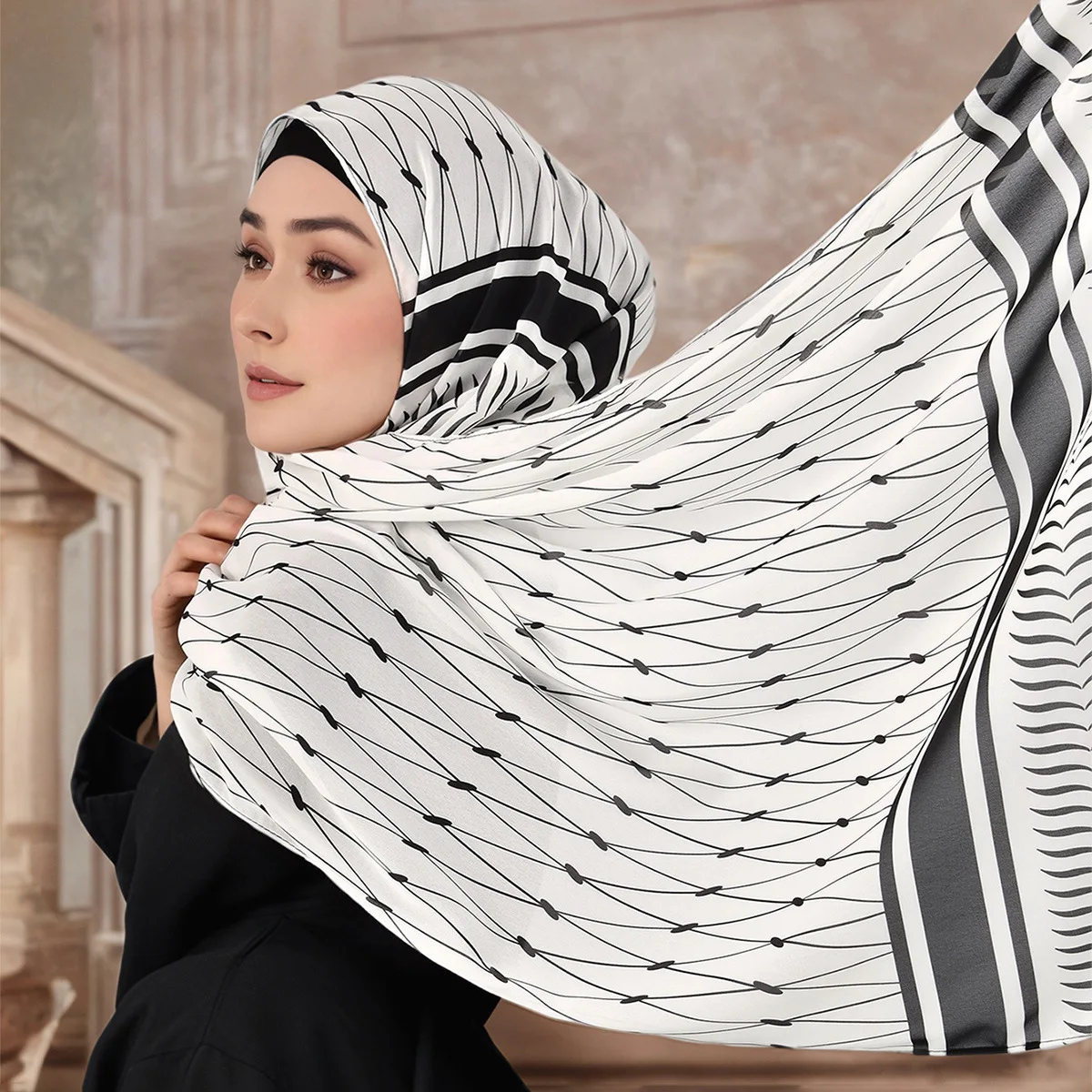 

Women Muslim Hijab Islamic Scarves Shawl Printed Arab Chiffon Scarf Arab Long Prayer Scarf Breathable Plaid Long Scarf