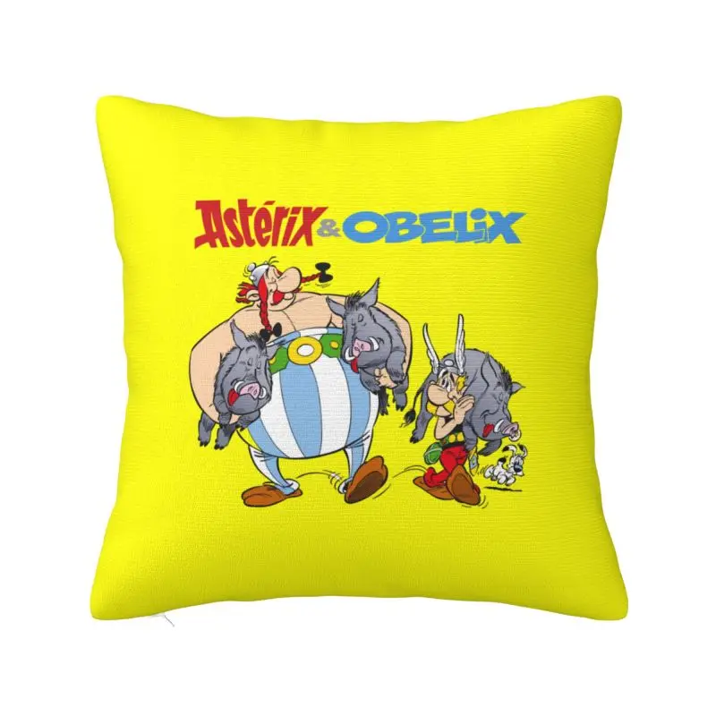 Custom Asterix And Obelix Hunting Pillow Case Funny Anime Cartoon Cushion Cover Decoration Salon Square Pillowcase