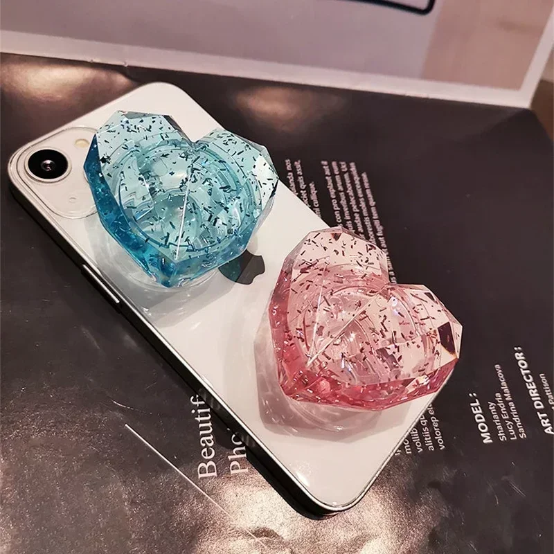 Ins Korea Cute 3D Diamond Love Heart Phone Socket Holder Grip Tok Bracket for IPhone 14 Samsung Universal Folding Stand Griptok
