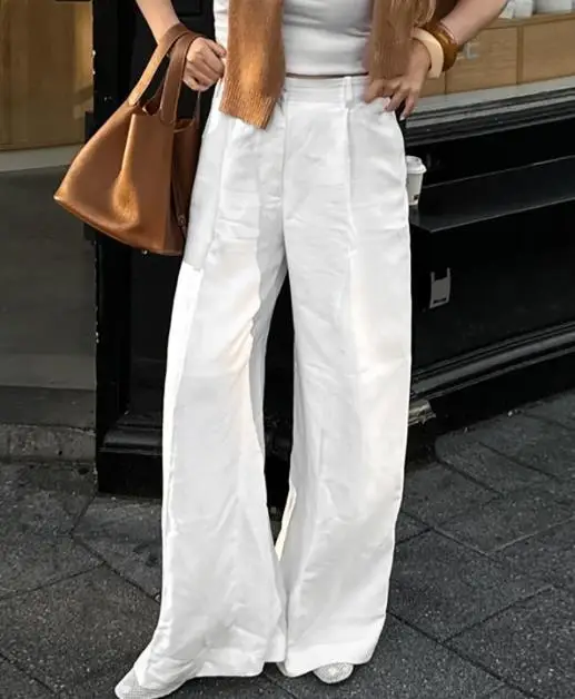 Trousers 2025 Spring/Summer Fashion High Waist Wide Leg Pants Loose Pocket Cotton and Hemp Casual Pants, Women's White Pants