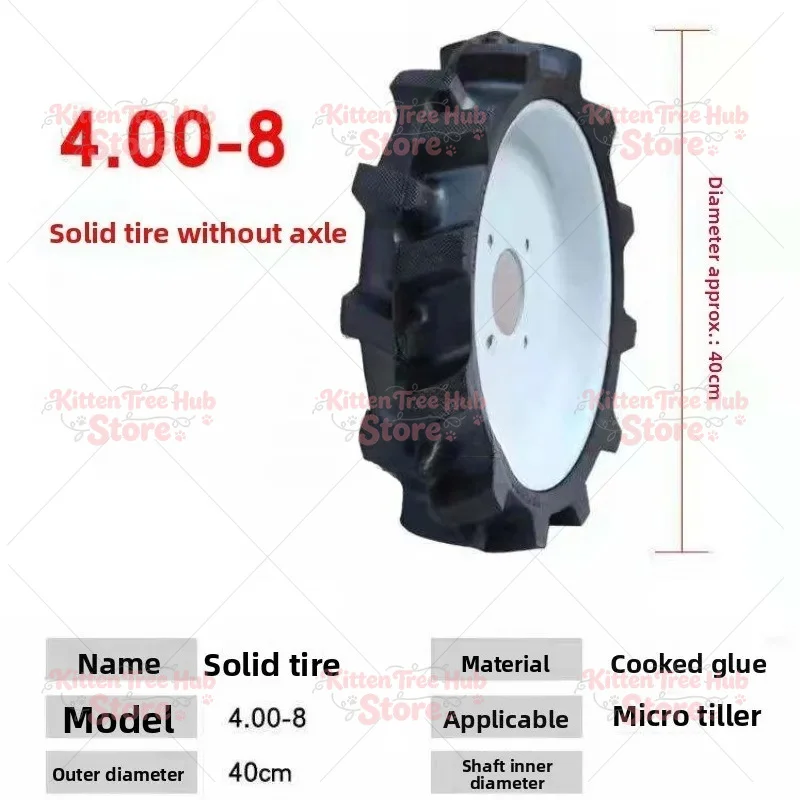 Micro Tiller Solid Tire 4.00-8 with Shaft Wear-resistant Tiller Tail Wheel 3.50-6 Anti-tie Durable Free Inner Tube