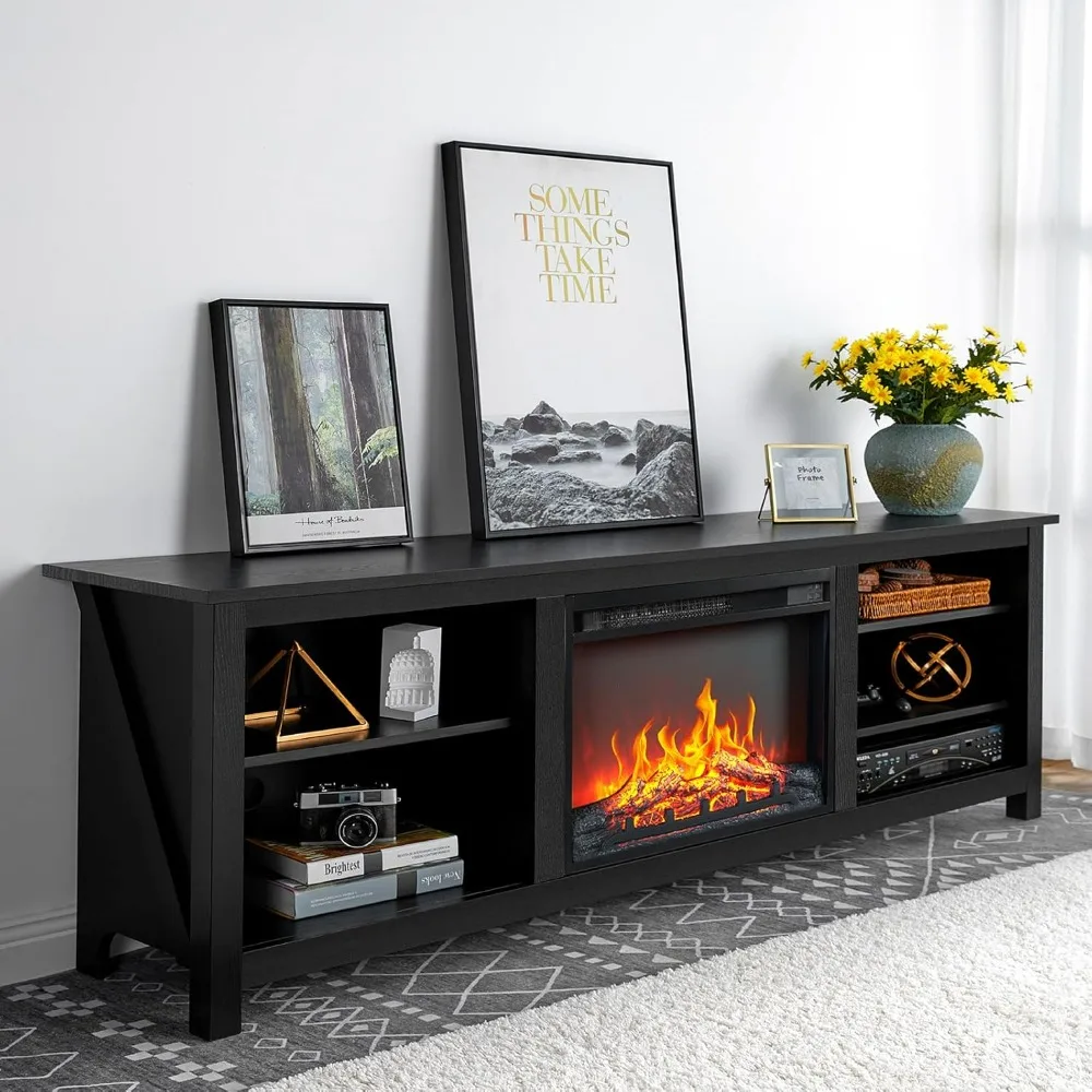 Fireplace TV Stand, TV Center with 23'' Electric Fireplace, Farmhouse Entertainment Stand Media TV Console for TVs Up to 80''