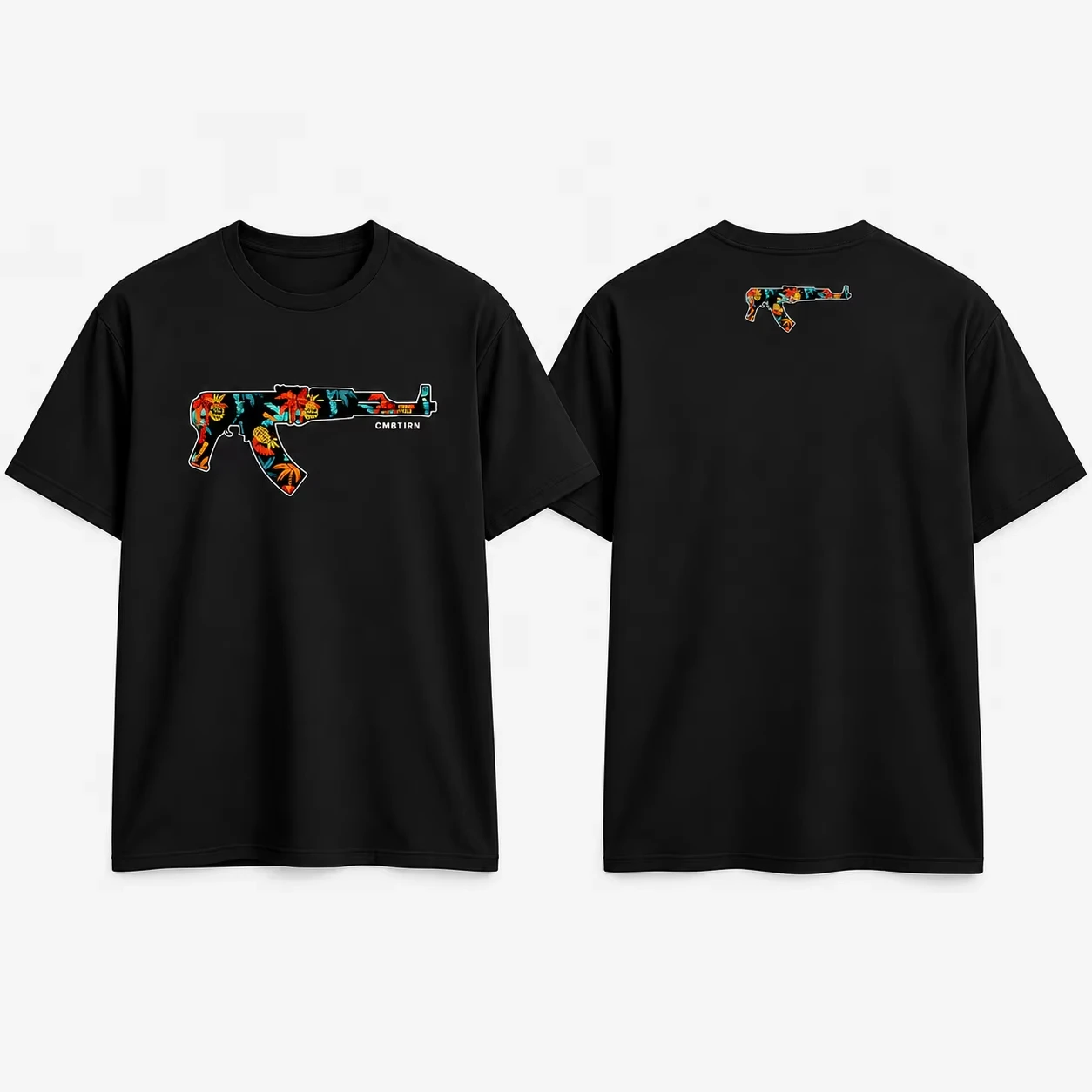 2026 Men's Women's Oversized Crew Neck T-Shirt Rifle Tropical Floral Pineapple Tactical Vintage Short Sleeve Casual Tee