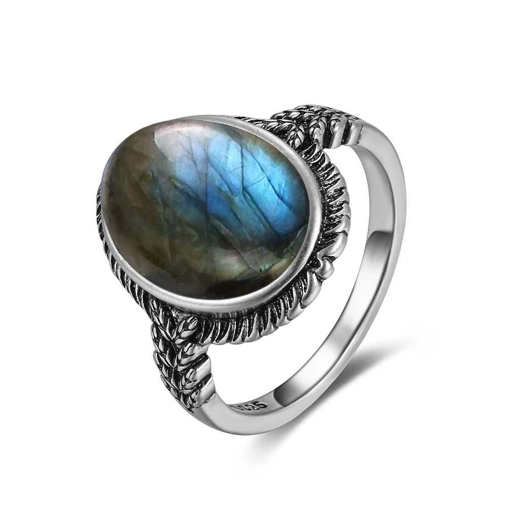 Women's Labradorite 925 Silver Ring with Rainbow Light, Gift