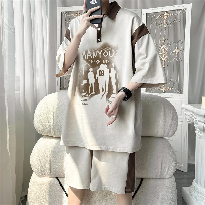 

Мужской спортивный костюм Cool Haome: футболка и шорты, комплект из двух предметов, повседневный летний стиль, премиум-класс