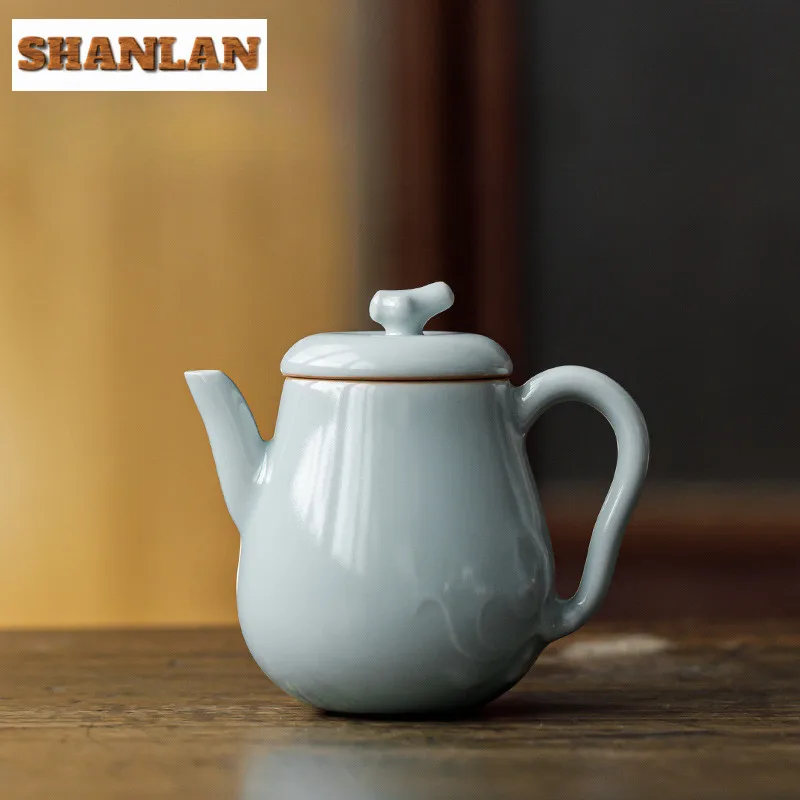 

145 мл рельефный небесно-голубой фарфоровый чайник Ru в печи, традиционный чайник для заварки чая, чайник с ситечком, украшение для чайной посуды