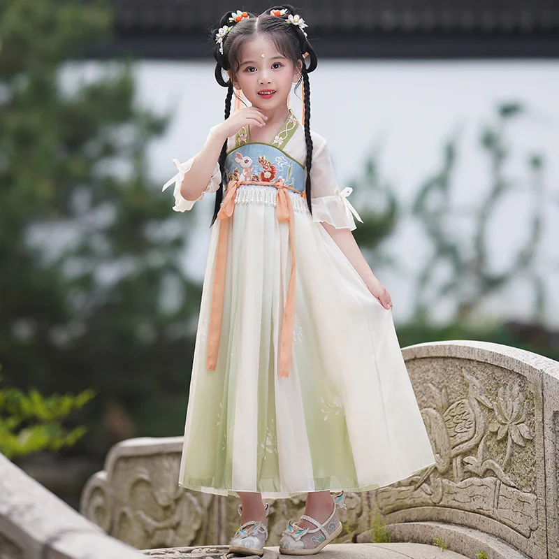 Robe en soie chinoise pour filles, ensemble Hanfu Cosplay, kimono traditionnel vintage ethnique antique, costume de danse pour enfants