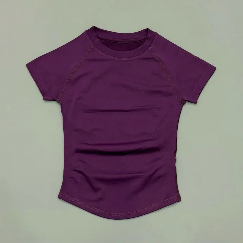 Kurzärmliges, nahtloses Yoga-Top für Damen, schnell trocknend, atmungsaktiv, schmale Passform, für Workout, Gym, Laufen, eng anliegendes Sport-T-Shirt, Activewear